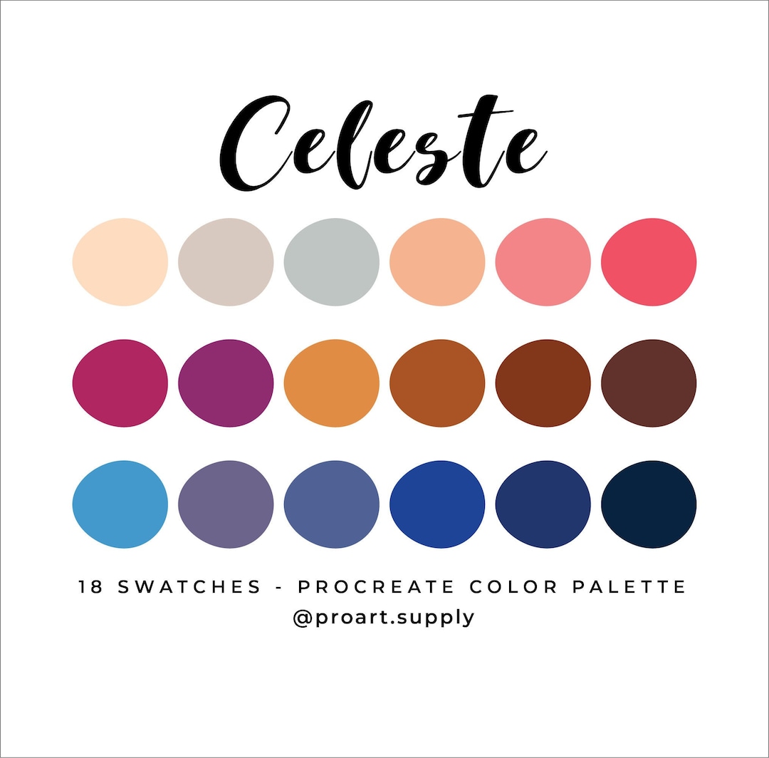 CELESTE PROCREATE Color Palette Hex Codes Gray, Blue, Pink, Purple ...