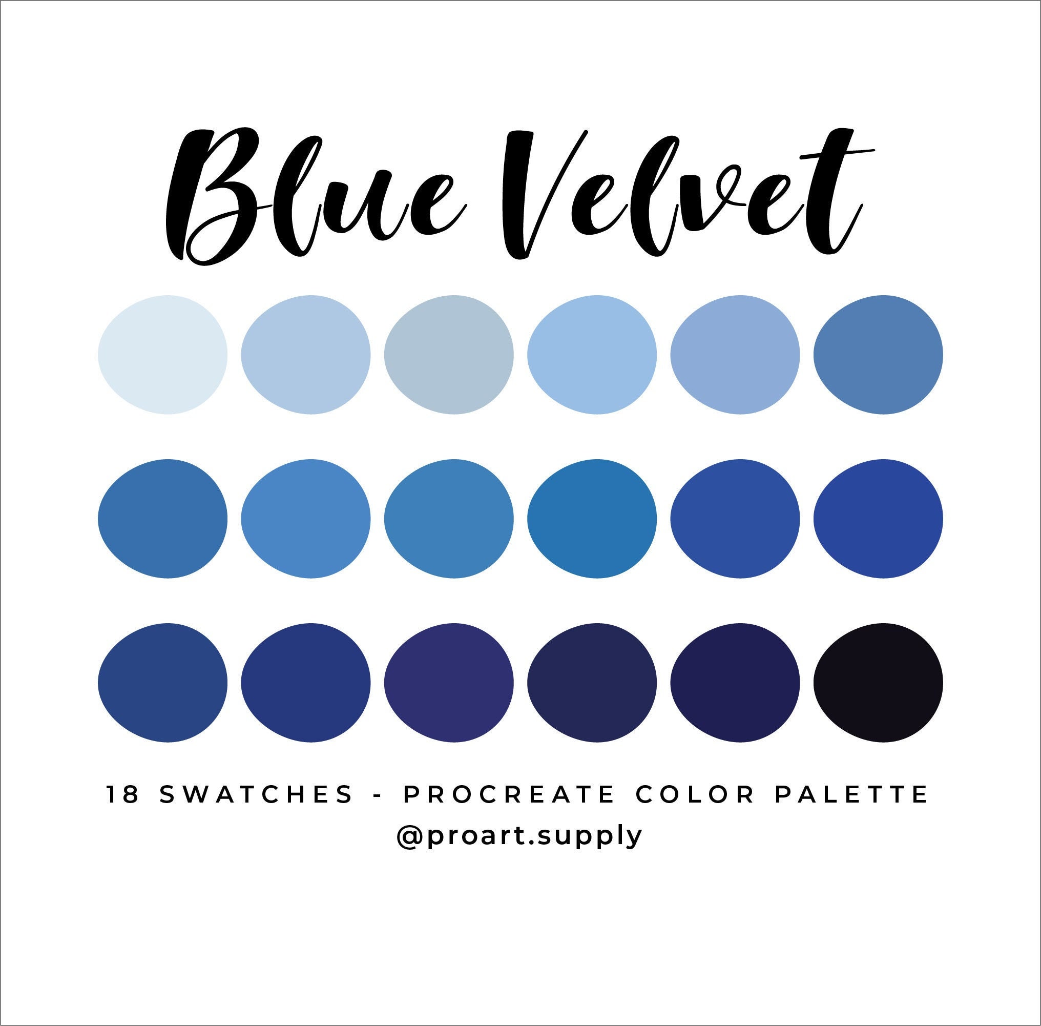 BLUE VELVET PROCREATE Color Palette Hex Codes Blue for iPad Digital  Illustration Swatches 