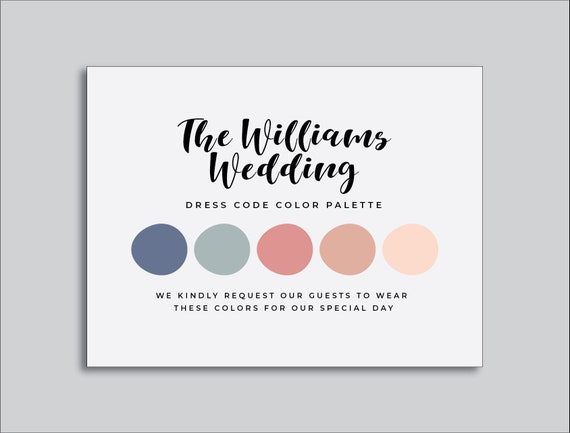 CUSTOM PARTY WEDDING Color Card Dress Code Attire Colors Wedding