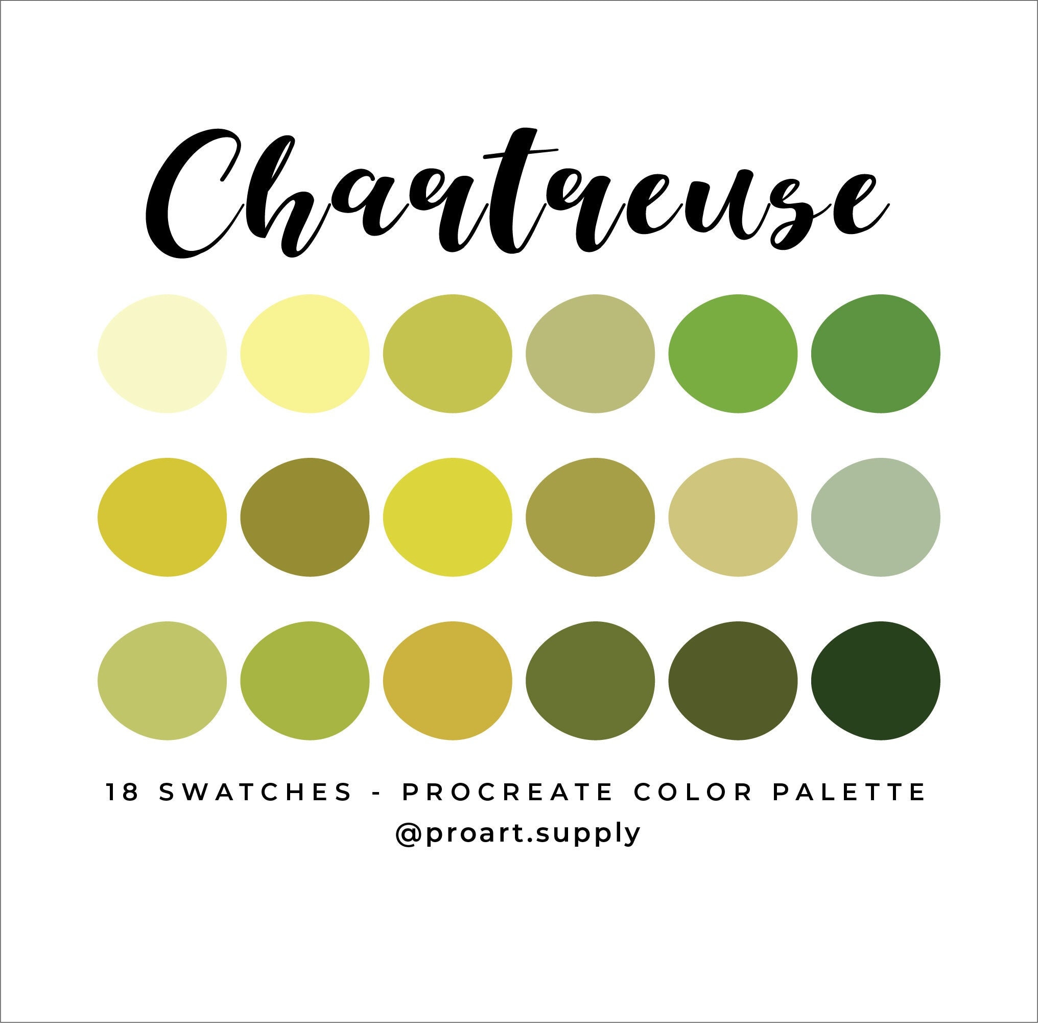 CHARTREUSE PROCREATE Color Palette Hex Codes Green, Yellow for iPad Digital  Illustration Swatches 