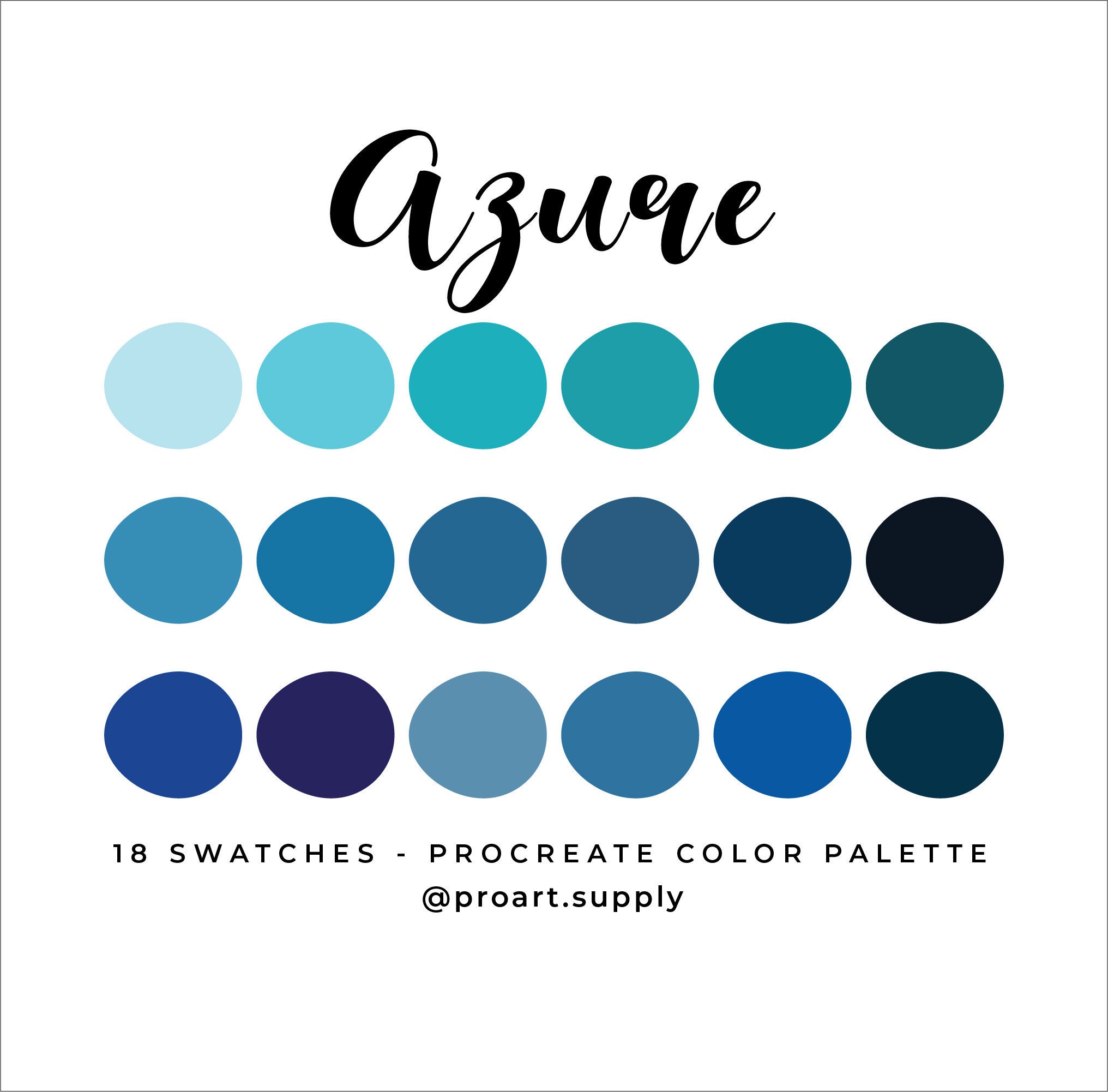 AZURE PROCREATE COLOR Palette Hex Codes Blue, Teal, Navy for iPad