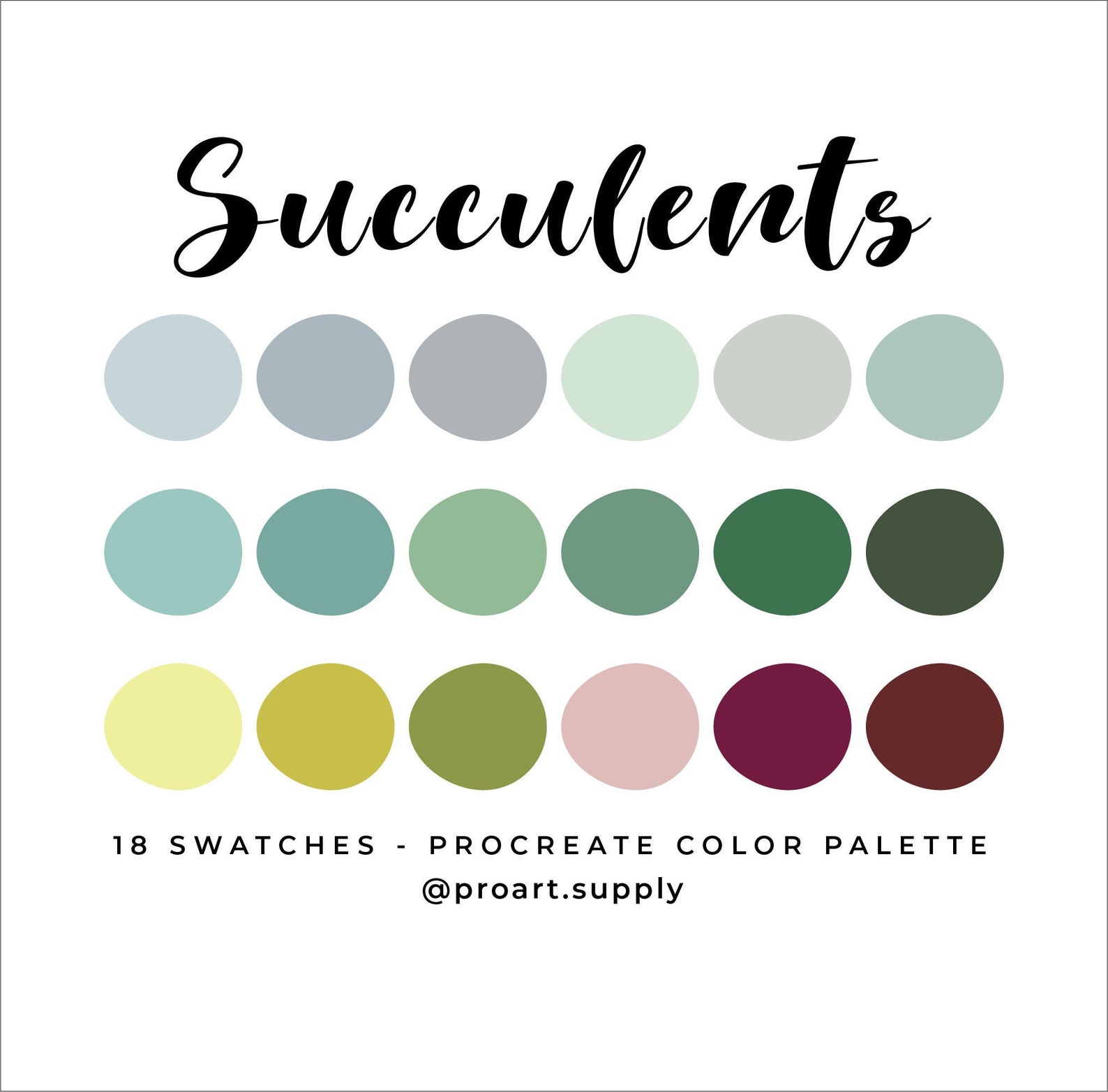 SUCCULENTS PROCREATE Color Palette Hex Codes Green, Yellow, Red for ...