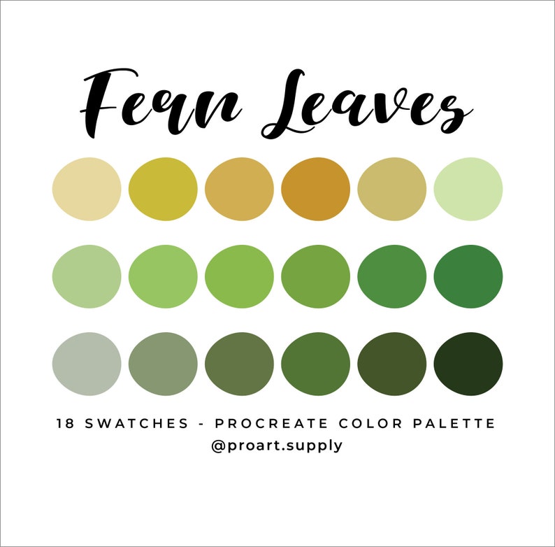 FERN LEAVES PROCREATE Color Palette Hex Codes Tan, Yellow, Green, Gray ...