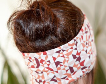 Stirnband Damen Dreiecke rot-rosa aus dünnem Baumwolljersey – leichtes Sommer-Haarband, grafisch gemustert, handgenäht