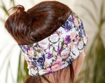 Sommer-Stirnband Damen Traumfänger und Kassetten – dünnes Haarband aus Baumwolljersey, bunt gemustert, handgenäht im Allgäu