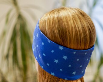 Kinder Stirnband Sterne und Anker – leichtes Sommer-Haarband aus dünnem Baumwolljersey für Mädchen und Jungen, rosa, blau