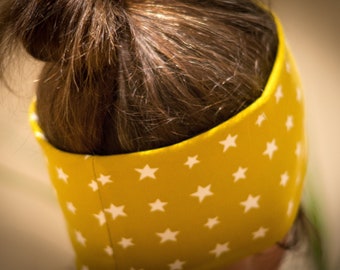 Stirnband Damen Sterne aus Baumwoll-Rippjersey – elastisches Haarband & Sportband, ganzjährig – senfgelb, apfelgrün