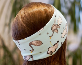 Sommer-Stirnband Kinder Tiere und Kreise mint – leichtes Haarband aus dünnem Baumwolljersey für Mädchen und Jungen