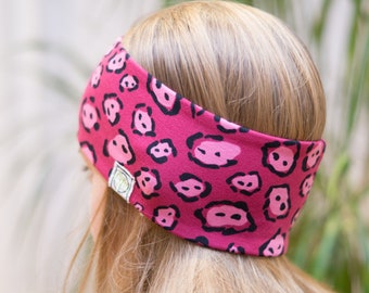 Kinder Stirnband pink gemustert aus Baumwoll-Rippjersey – Ohrenwärmer für Mädchen, Leo, Paisley, Streifen, Orangen