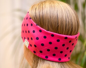 Kinder Stirnband Punkte aus Baumwoll-Rippjersey – ganzjähriger Ohrenwärmer für Mädchen und Jungen, bunt gepunktet