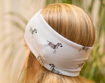 Kinder Stirnband Gitarre und Zebra aus Baumwoll-Rippjersey – ganzjähriger Ohrenwärmer für Jungen und Mädchen