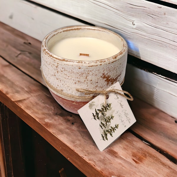 Handmade 18 oz Clay Vessel Wood Wick Soy Candle White Brown | Tidal Candle Co