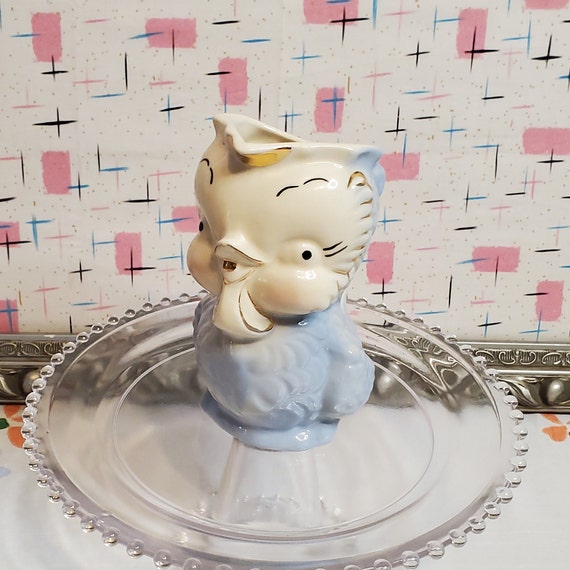 Vintage Blue Bird Vase/pitcher/vessel With Gold Accents Etsy