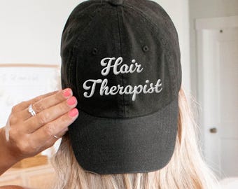 Hair Therapist Embroidered Hat, Hairstylist Hairdresser, Mens fit Dad Cap, Cosmetology Hair Salon
