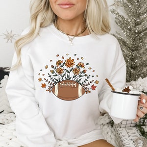Fall Game Day Sweatshirt, Sunday Football, Football Mama, Floral Football Crewneck, Fall Tis the Season, Thanksgiving Watch Party Hoodie