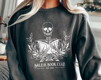 Comfort Colors® Halloween Sweatshirt, Salem Book Club 1692, Witch Librarian, Halloween Teacher, Reading Lover Halloween Crewneck for her/him