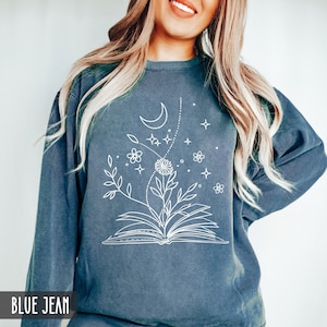 Comfort Colors® Floral Book Sweatshirt, Reading Crewneck, Gift for Book Lover, Teacher Shirt, Book Nerd shirt, Librarian gift for women/men