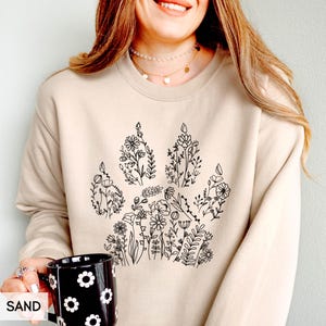 Sweatshirt with Dog paw, Dog Mama Crewneck, Floral Dog Lover Shirt, Mom of Dogs, Dog Mom Gift, Gift for Dog Lover,Better with Dogs,Paw print image 4
