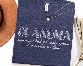 Floral Grandma shirt, Personalized with Grandkids Names, Mothers Day gift from grandchildren