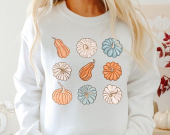 Fall Sweatshirt, Pumpkin Patch Hoodie, Thanksgiving Outfit, Fall Crewneck for her/him, Halloween Pumpkin Varieties, Vintage Autumn Aesthetic