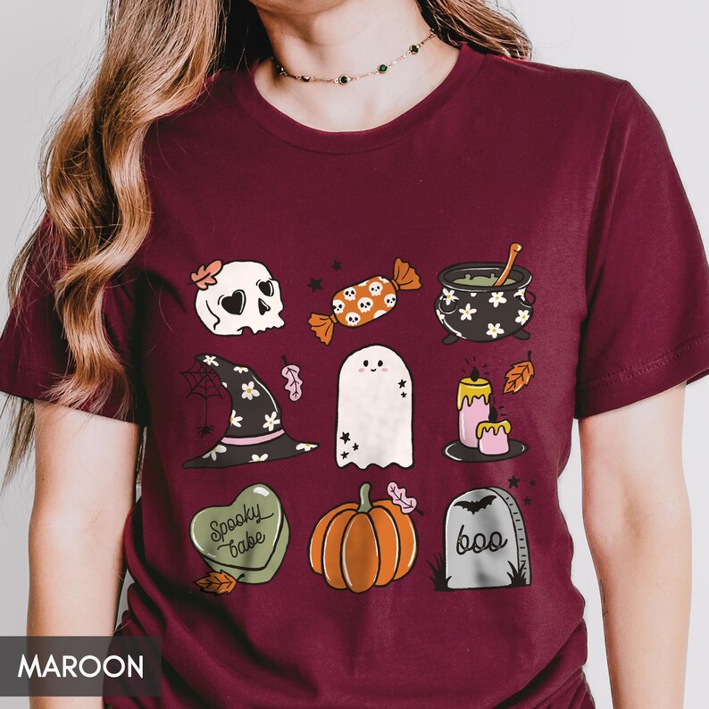 Spooky Fall shirt, Cute Boo t-shirt for her or him, Spooky babe, Fall Favorite Things, Halloween outfit, Ghost skull pumpkin & witchy image 7