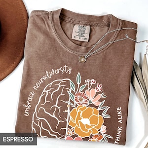 Comfort Colors® Teacher Tshirt, Not all great minds think alike, Autism Awareness, Neurodiversity Inclusion, SPED Teacher flower Brain Shirt 画像 2