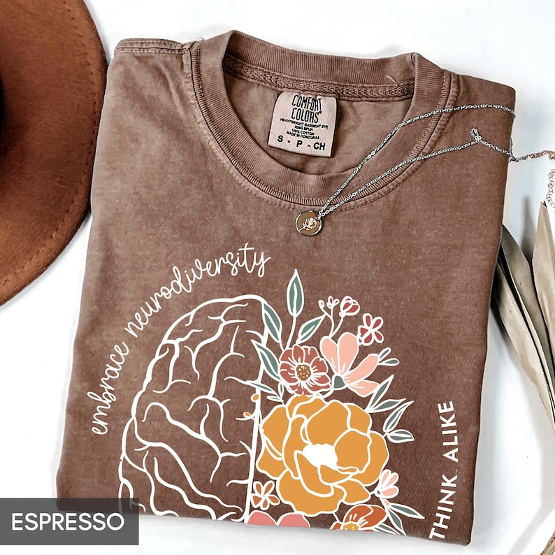 Comfort Colors® Teacher Tshirt, Not all great minds think alike, Autism Awareness, Neurodiversity Inclusion, SPED Teacher flower Brain Shirt 画像 2