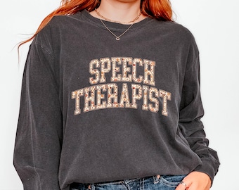 Comfort Colors® Fall Speech Therapist LONG sleeve Shirt, Pumpkin Floral SLP, Speechie Language Pathologist Autumn
