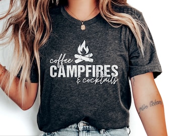 Coffee, Campfires & Cocktails, Funny Camping Shirt for Women and Men, Adventure Shirt, Hiking Shirt, Family Vacation, Road Trip Shirt