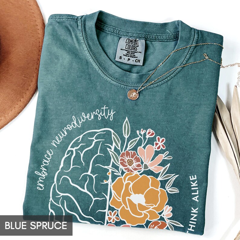 Comfort Colors® Teacher Tshirt, Not all great minds think alike, Autism Awareness, Neurodiversity Inclusion, SPED Teacher flower Brain Shirt 画像 4
