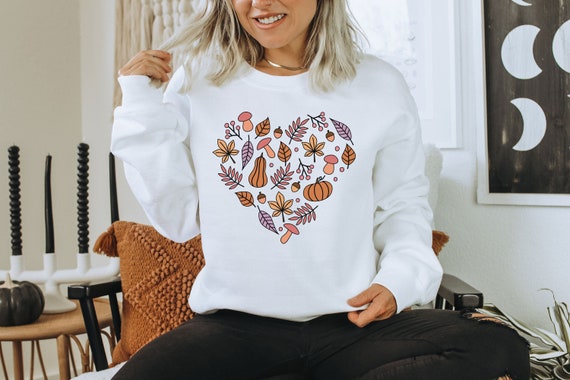 Fall Pumpkin Sweatshirt, Autumn Crewneck, Cottagecore Fall Mushrooms, for Women & Men, Vintage Pumpkin acorns leaves, Thanksgiving Sweater