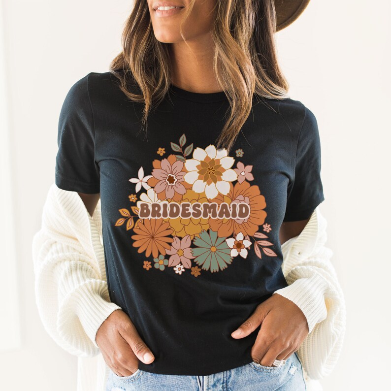 Boho Floral Bridesmaid Shirt, Bridal Party t-shirts, Wedding Party Matching shirts, Bridesmaid Gift, Gift for Bridesmaids from bride (unisex image 6