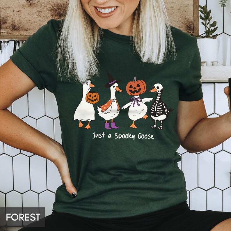 Just a Spooky Goose, Cute Halloween shirt, Silly goose, Fall pumpkins, Trick or treat outfit for her or him, witchy goose, Autumn tee image 7