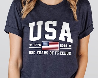 Camiseta de cumpleaños con la bandera estadounidense de 250 años de libertad (1776-2026)