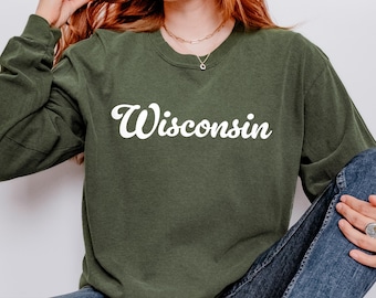 Comfort Colors® Wisconsin LONG sleeve shirt, State of Wisconsin gift for him or gift her, Cute Wisconsin TShirt, Groovy Retro Travel tee