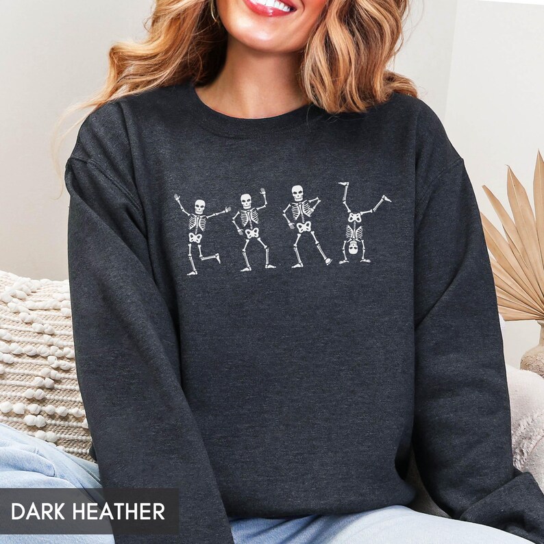 Halloween Sweatshirt, Fall Sweater, Dancing Skeleton Sweatshirt, Halloween Hoodie, Cute Skeleton Shirt, Halloween Outfit, For Women, For Men Bild 2
