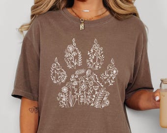 Comfort Colors® Floral Dog paw Shirt, Dog Mama Shirt, Better with dogs tee