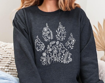 Sweatshirt with Dog paw, Dog Mama Crewneck, Floral Dog Lover Shirt, Mom of Dogs, Dog Mom Gift, Gift for Dog Lover,Better with Dogs,Paw print