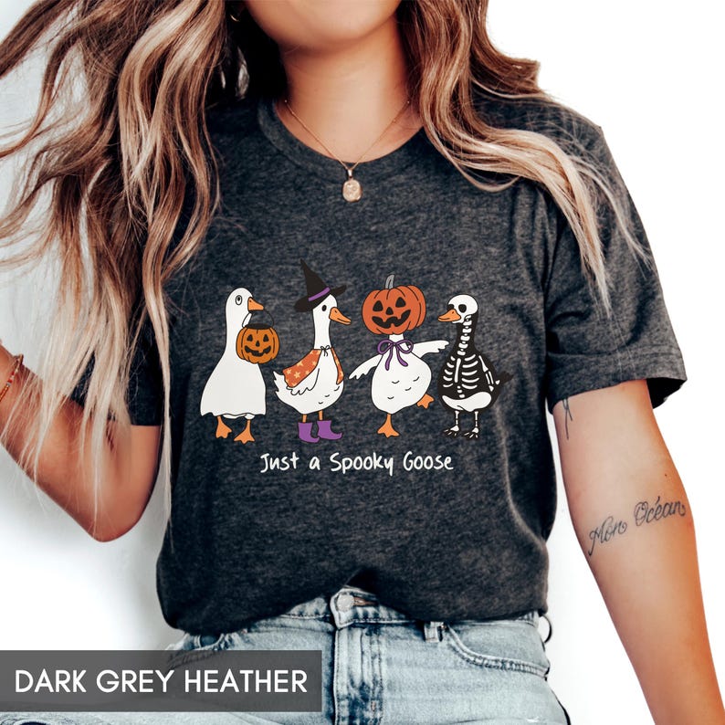 Just a Spooky Goose, Cute Halloween shirt, Silly goose, Fall pumpkins, Trick or treat outfit for her or him, witchy goose, Autumn tee image 5