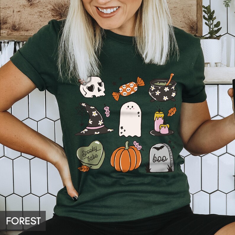 Spooky Fall shirt, Cute Boo t-shirt for her or him, Spooky babe, Fall Favorite Things, Halloween outfit, Ghost skull pumpkin & witchy image 8