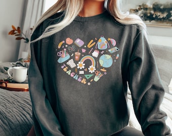 Comfort Colors® Doing Teacher Stuff, Teacher Favorite Things Crewneck, Cute 90's retro groovy Teacher Sweatshirt her/him, matching teacher