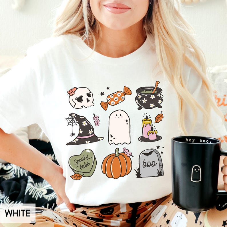 Spooky Fall shirt, Cute Boo t-shirt for her or him, Spooky babe, Fall Favorite Things, Halloween outfit, Ghost skull pumpkin & witchy image 1