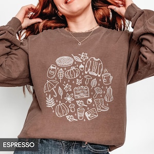Comfort Colors® Long sleeve Fall shirt, Autumn Season favorite things, pumpkin spice hayrides, leaves lattes apple pie,sweater weather vibes
