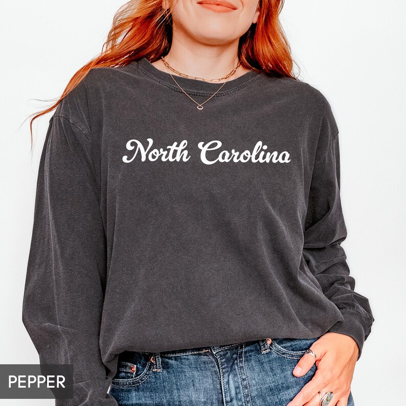 Comfort Colors® North Carolina LONG sleeve shirt, State of North Carolina gift for him or gift her, Cute Tshirt, Groovy Retro Travel tee image 2