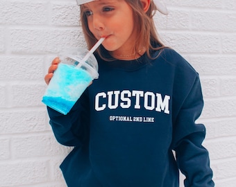 Custom YOUTH Sweatshirt, Personalized Kids Hoodie, Your Text or Logo, Gildan® Brand Crewneck, Christmas or Birthday for children