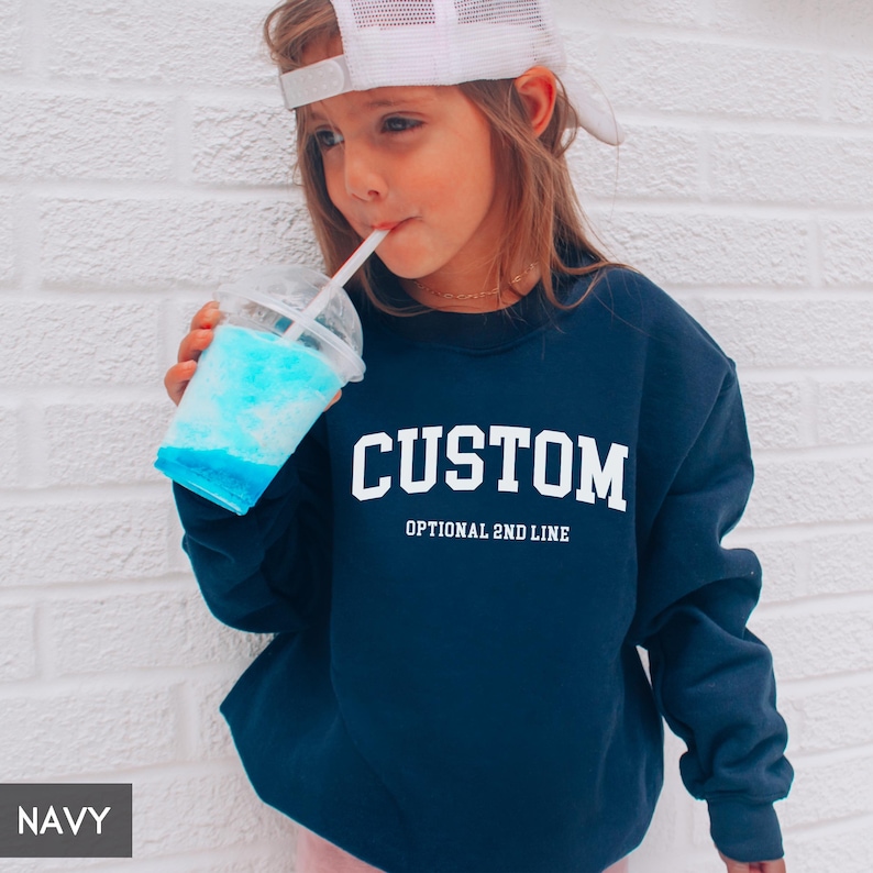 Custom YOUTH Sweatshirt, Personalized Kids Hoodie, Your Text or Logo, Gildan® Brand Crewneck, Christmas or Birthday for children image 1
