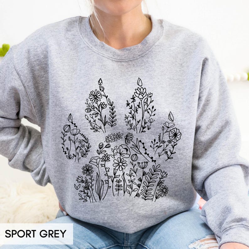 Sweatshirt with Dog paw, Dog Mama Crewneck, Floral Dog Lover Shirt, Mom of Dogs, Dog Mom Gift, Gift for Dog Lover,Better with Dogs,Paw print image 7