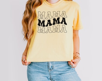 Comfort Colors® Mama Shirt, Trendy Groovy Cropped Boxy Oversized