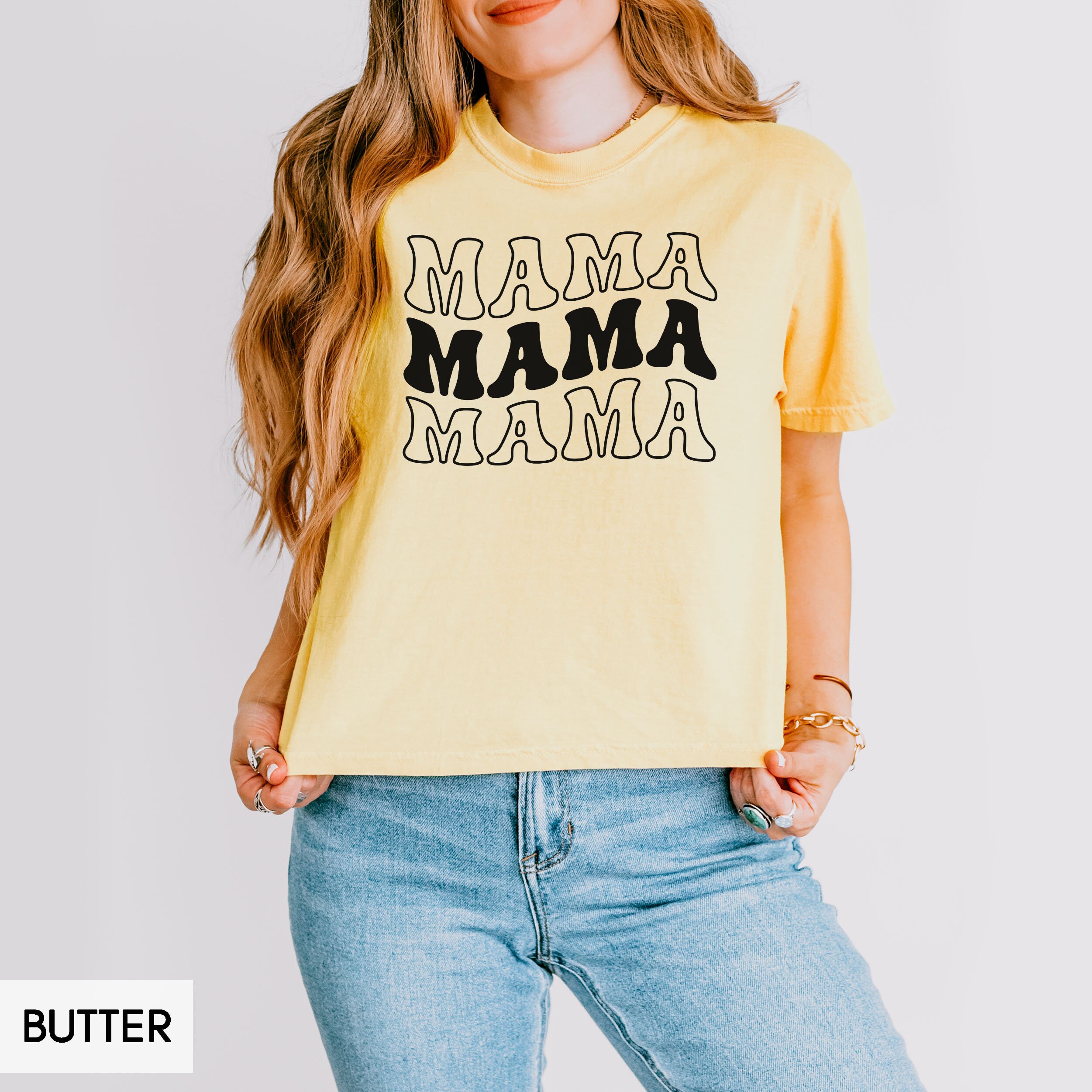 mama❤︎ Comfort Colors® Mama Shirt, Trendy Groovy Cropped Boxy