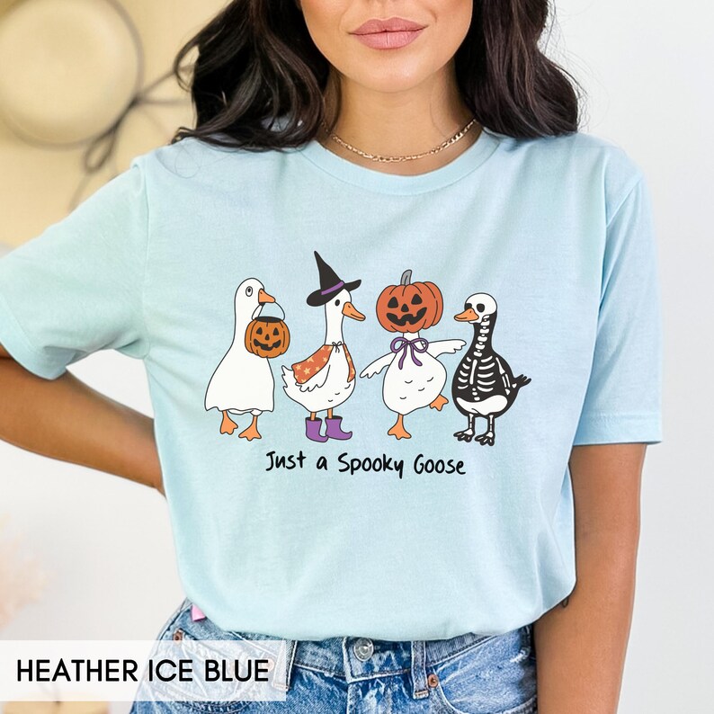 Just a Spooky Goose, Cute Halloween shirt, Silly goose, Fall pumpkins, Trick or treat outfit for her or him, witchy goose, Autumn tee image 4